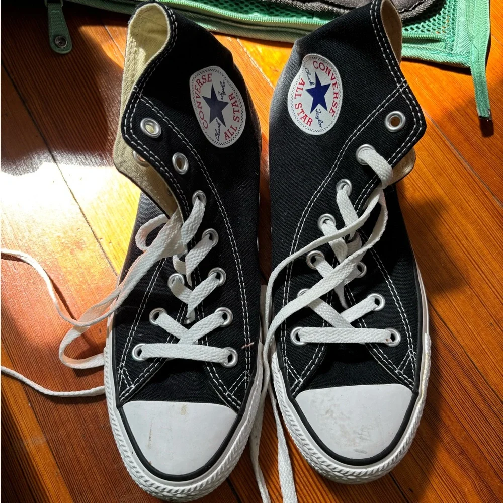 Converse Black Canvas High-Tops with White Accents - Picture 2 of 5